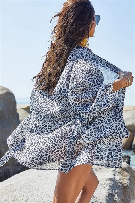 Chiffon Beach Sunscreen Open Spinning Sexy Leopard Print Jacket Thin Summer Bikini Cover Ups