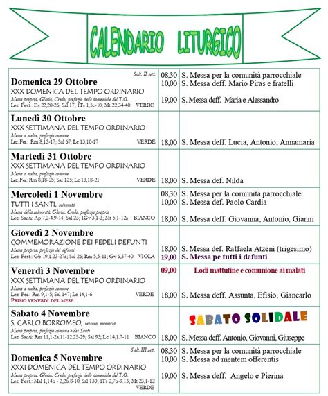 Calendario Liturgico 29 Ottobre 5 Novembre 2023 Parrocchia Sant