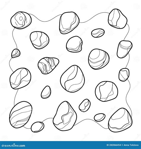 Set Of Beach Pebbles Line Stock Vector Illustration Of Drawing