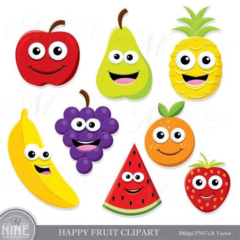 HAPPY FRUIT Clip Art / Fruit Clipart Downloads / Cute Fruit - Etsy ...