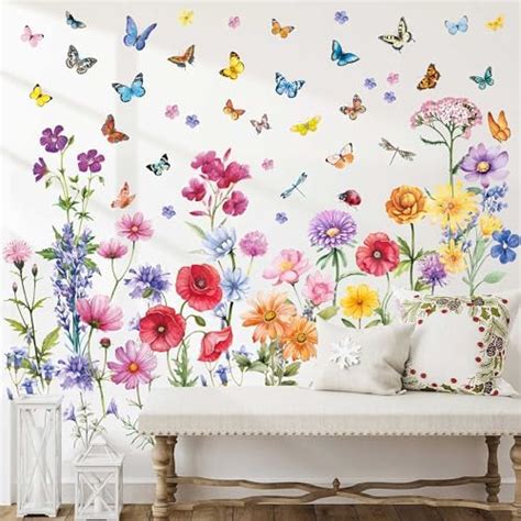 Removable Colorful Flowers Wall Stickers Peel And Stick