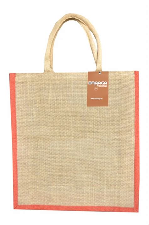 Webbed Handle Brown And Orange Braaga Zipper Jute Carry Bag Size