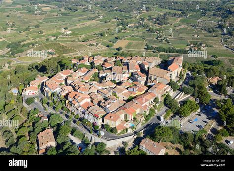 Aerial View Medieval Hilltop Village Overlooking A Landscape Of