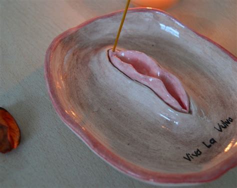 Handmade Clay Pink Vulva Incense Holder Vagina Jewelry Plate Viva La