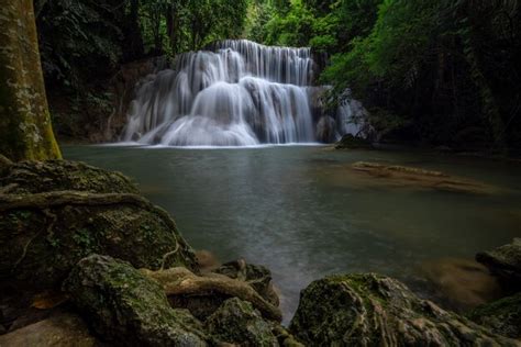 A Cachoeira Hua Mea Khamin Tem Rvores Tropicais Samambaias E Crescem