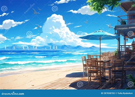 Beach Chairs Anime Visual Novel Game Generate Ai Stock Illustration