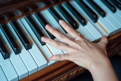 Hand Piano Rings Close Up Chord Pianist Keys Human Body Part