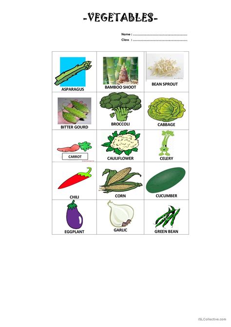 HANDOUT VEGETABLES Pictionary Pic English ESL Worksheets Pdf Doc