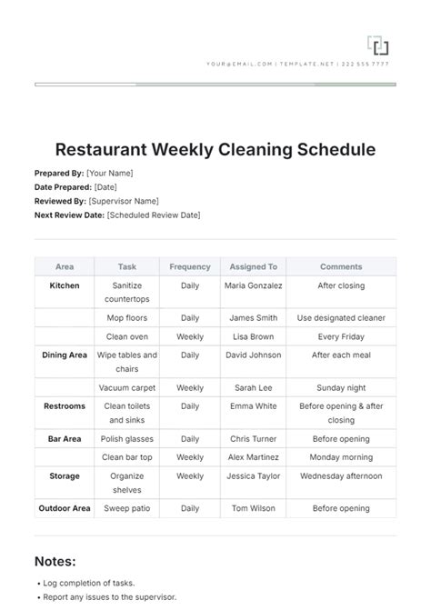 Weekly Cleaning Schedule For Restaurant - Infoupdate.org