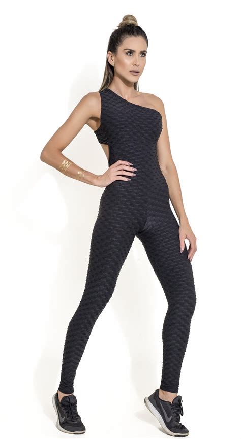 Fitness Jumpsuit Honeycomb Scrunch Booty One Piece Black Top Rio Shop