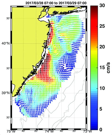 Total Map Of Surface Currents 0 30 Cm S From Seven 13 Mhz Hf Radars Download Scientific