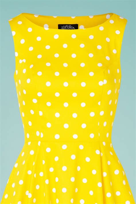 50s Cindy Polkadot Swing Dress In Yellow