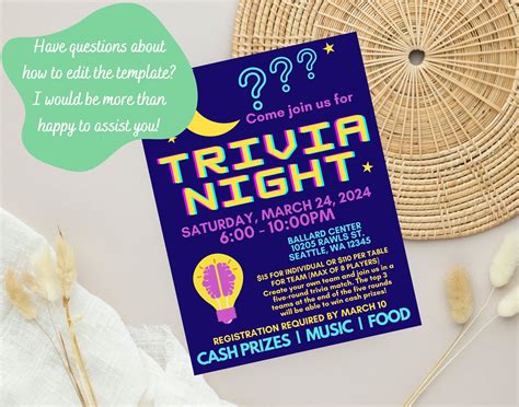 Trivia Night Event Invitation Flyer Template editable and Printable ...