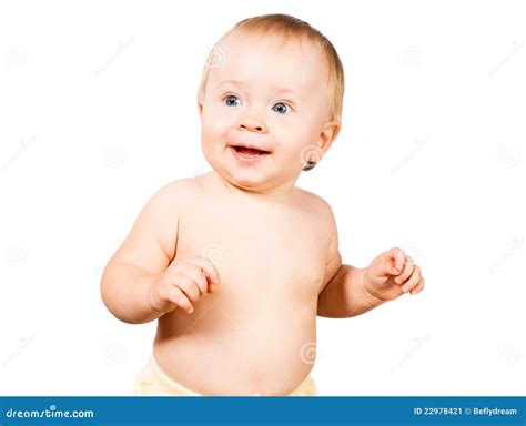 Cute Excited Infant Baby Isolated On White Stock Image Image Of Copy