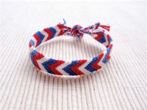 Chevrons Friendship Bracelet Red Blue White Cotton Macrame Etsy