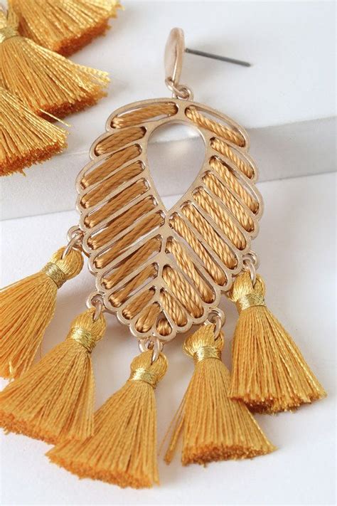 Boho Beauty Gold And Mustard Yellow Tassel Earrings