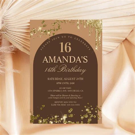 Trendy Brown And Gold Faux Glitter Drip Birthday Invitation Zazzle