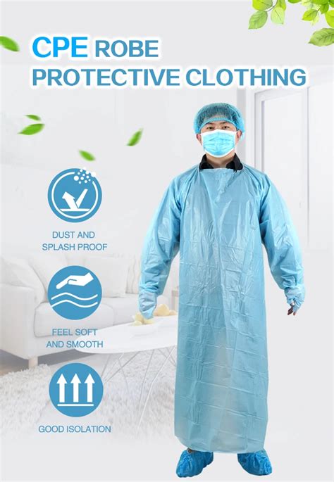 Disposable Cpe Isolation Gown With Thumb Loop Waterproof Long Sleeves