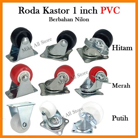 Jual Roda PVC 1 Inch Mati Hidup Rem KASTOR Taiwan Roda Troli Nylon