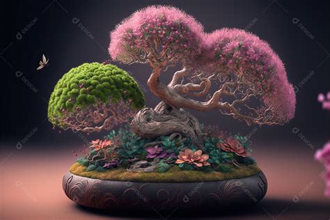 Uma Floresta De Bonsai Japonesa De Sakura Em Flor De Cerejeira