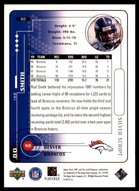 Upper Deck Mvp Silver Script Rod Smith Denver Broncos Ebay