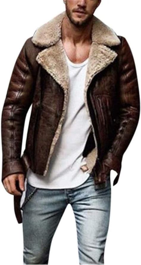 Blouson Homme Aviateur Simili Cuir En Fausse Fourrure Hiver Chaud Veste