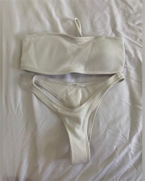 White Bandeau Bikini Women S Fashion Swimwear Bikinis Swimsuits On Carousell