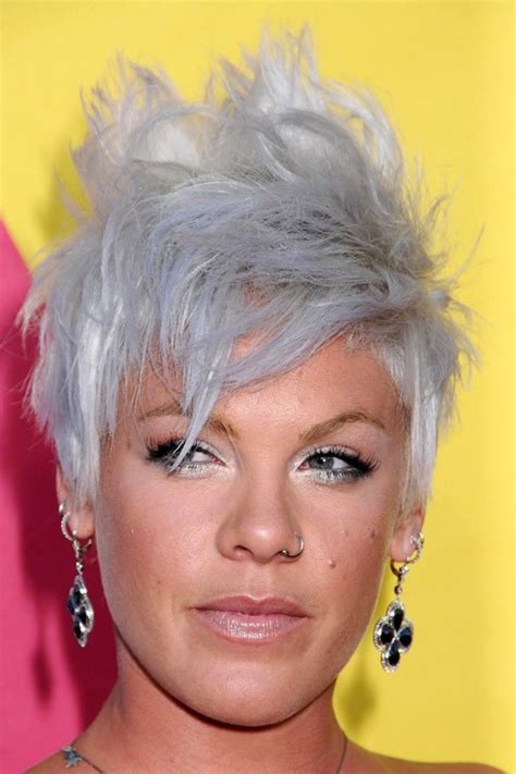 Pink Straight Silver Choppy Layers, Messy, Mohawk, Uneven Color ...