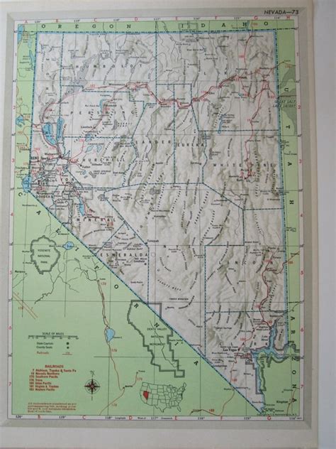 NV NH Vintage 1952 NEVADA Railroad Map By OriginalAntiqueMaps