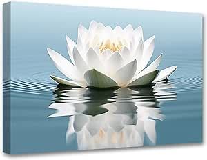 LZIMU Zen Canvas Wall Art White Lotus Flower Bloom In Water Picture