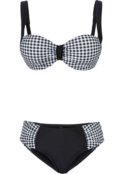 Attraktiver Balconette Bikini mit Softcups schwarz weiß Cup D