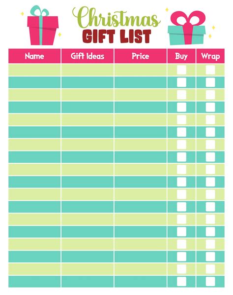 Christmas Gift List Template - 10 Free PDF Printables | Printablee
