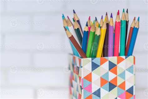 Closeup Of Colorful Pencils In Pencil Case Stock Photo At Vecteezy