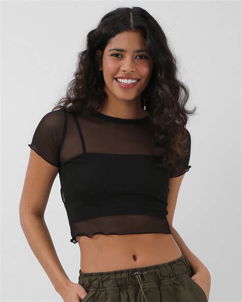 Riachuelo Blusa Cropped Tule Ripple Preta Pool By Riachuelo