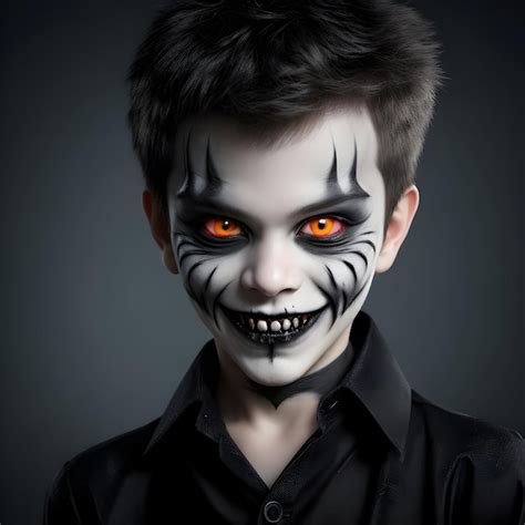 Premium AI Image | Boy Smile make up as evil for halloween party