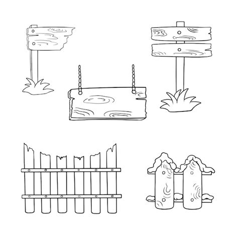 Premium Vector Monochrome Set Of Icons Vintage Wooden Objects Along