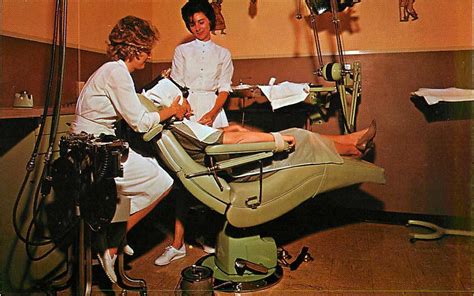 Dental Chair And Technicians In The 1950s 1960s Repro Postcard Topics People Other