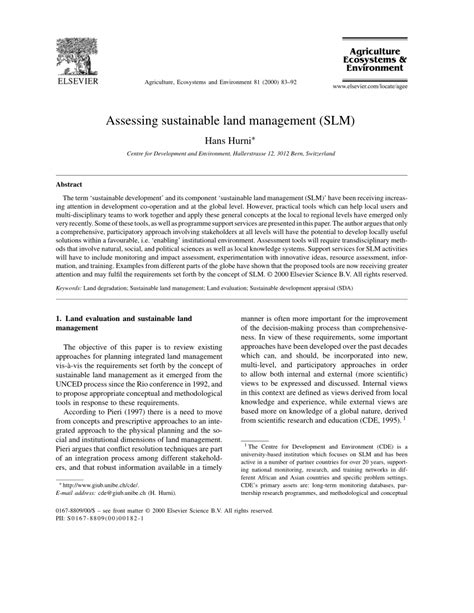 Pdf Assessing Sustainable Land Management Slm