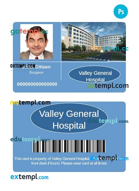 Valley General Hospital Id Card Psd Template