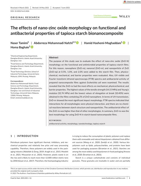 PDF The Effects Of Nano Zinc Oxide Morphology On Functional And