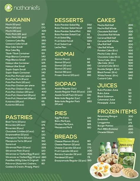 NATHANIEL'S MENU PHILIPPINES & UPDATED PRICES 2024