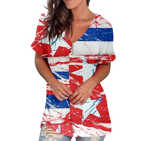 Brnmxoke American Flag T Shirt For Women Plus Size Womens Patriotic