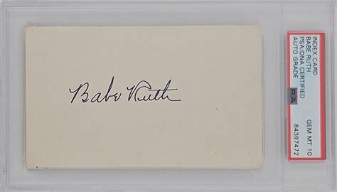 Babe Ruth Autographed Index Card PSA DNA GEM MT