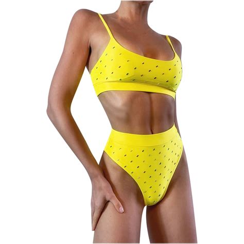 Conjunto de piezas para mujer Color sólido Cintura alta Bikini Explosión Split Traje de baño