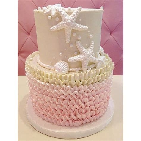 Custom Cake Beach Cake Starfish And Shells Buttercream Ruffle Ombre