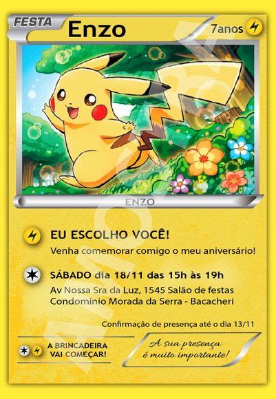 Convite Pokemon Virtual Pikachu Pokemon Cards Pokemon Trading Card