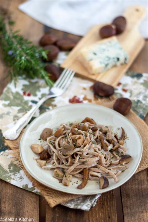 Chestnut pasta with mushroom and blue cheese - Stella's Kitchen