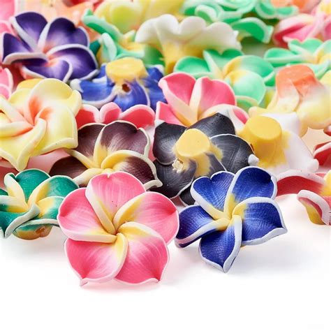 200Pcs Handmade Polymer Clay Flower Plumeria Beads Frangipani Bead For