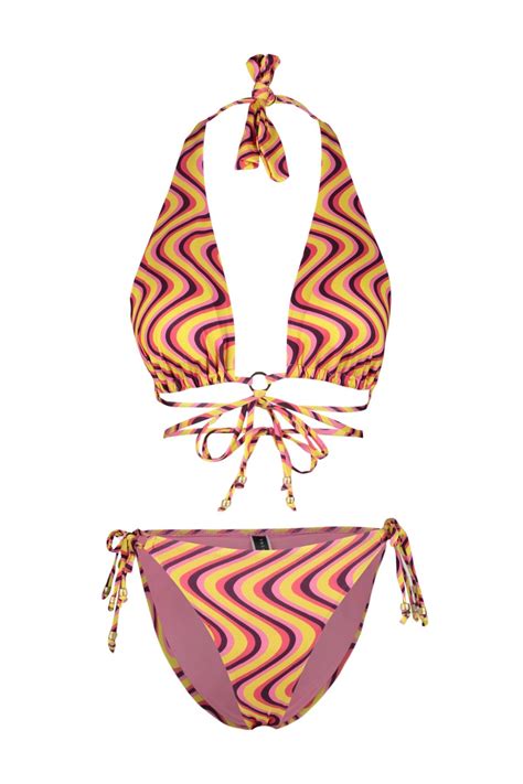 TRENDYOLMİLLA Soyut Desenli Üçgen Aksesuarlı Normal Paça Bikini Takımı