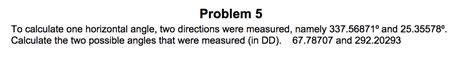 Solved To calculate one horizontal angle, two directions | Chegg.com